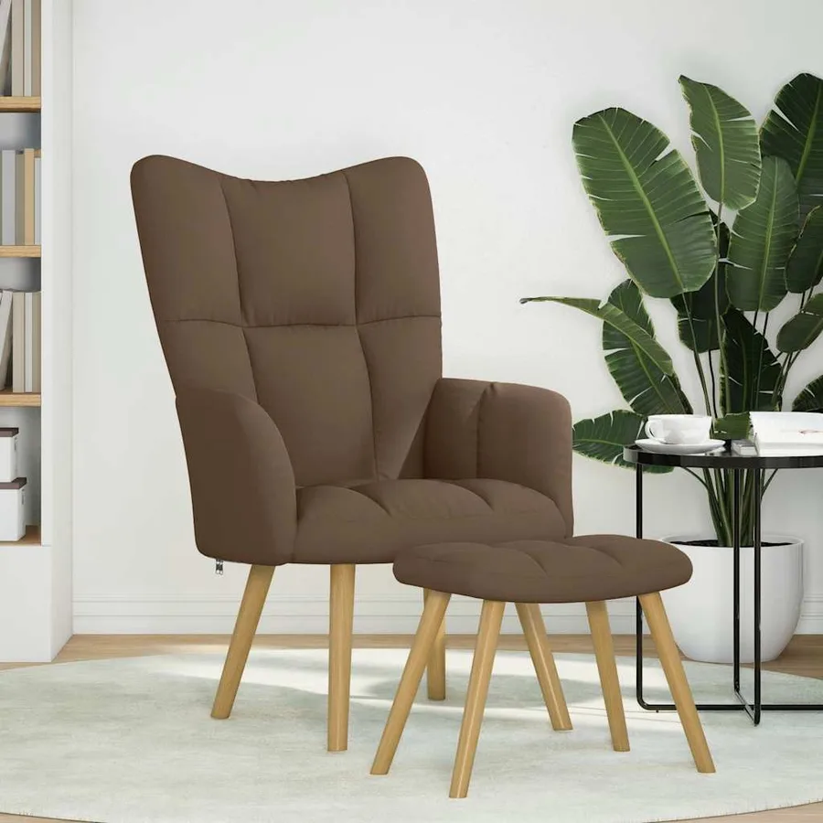 Chaise de relaxation avec repose-pied Marron Tissu - 2