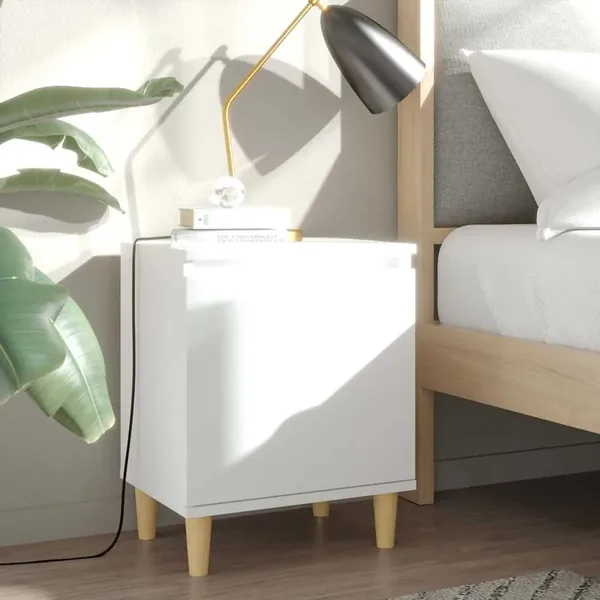 Tables de chevet avec pieds en bois 2 pcs Blanc 40x30x50 cm