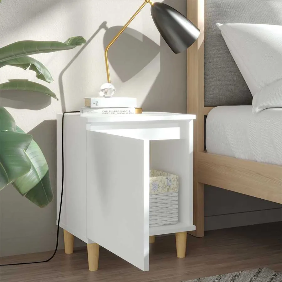 Tables de chevet avec pieds en bois 2 pcs Blanc 40x30x50 cm - 3