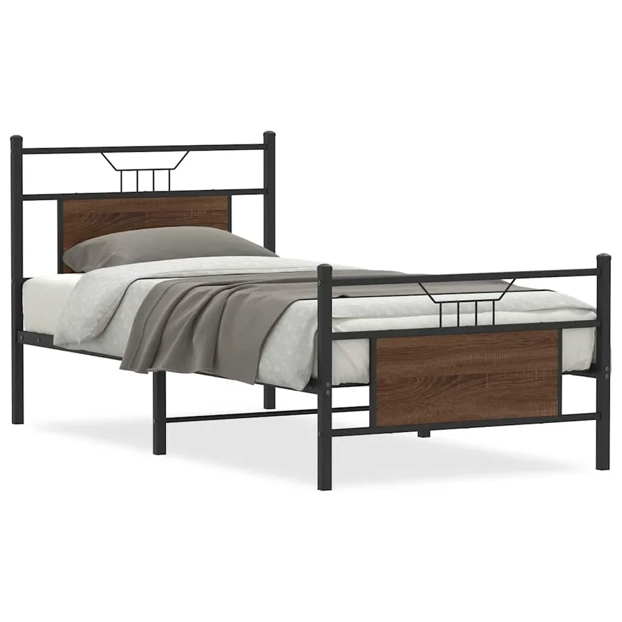 Cadre de lit sans matelas chêne marron 75x190cm bois ingénierie - 2