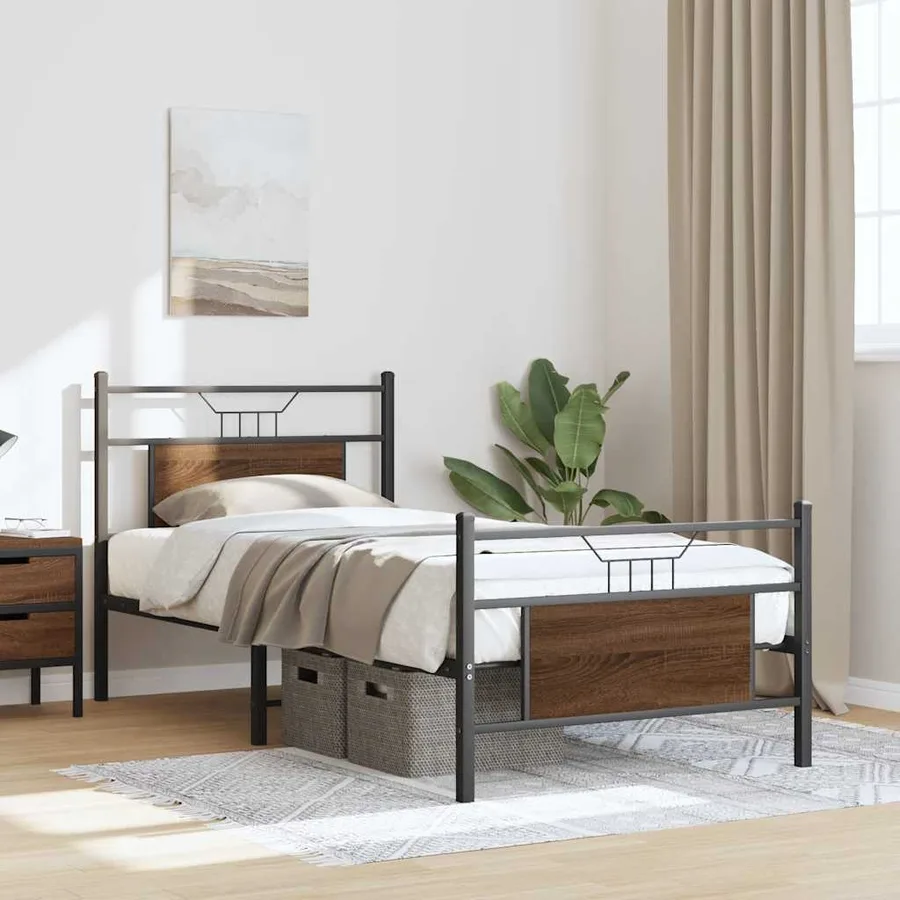 Cadre de lit sans matelas chêne marron 75x190cm bois ingénierie - 5