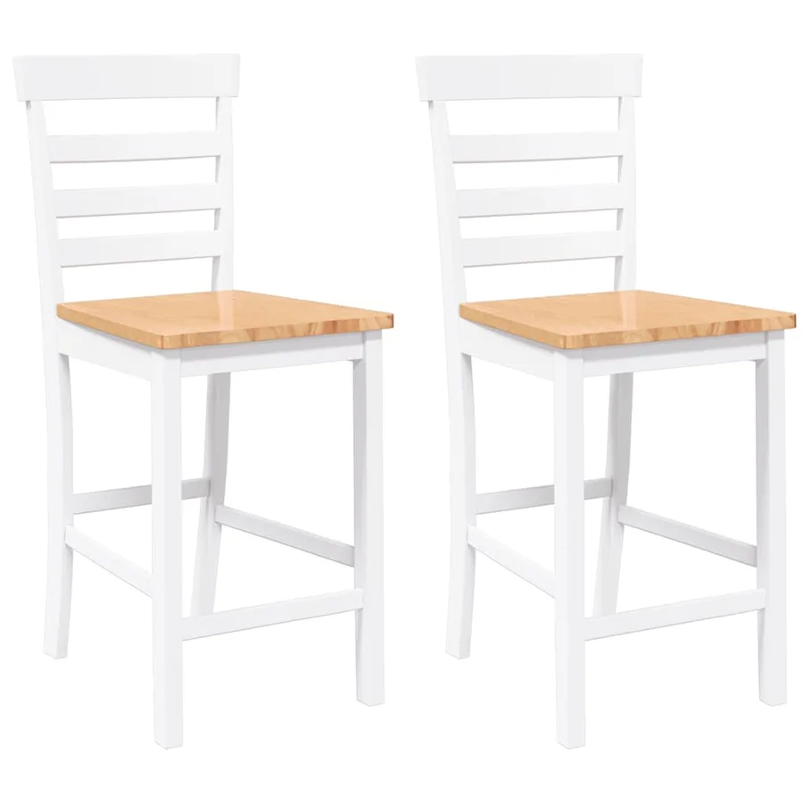 Tabourets de bar 2 pcs blanc bois massif d'hévéa - 2