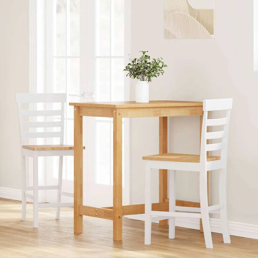 Tabourets de bar 2 pcs blanc bois massif d'hévéa - 3
