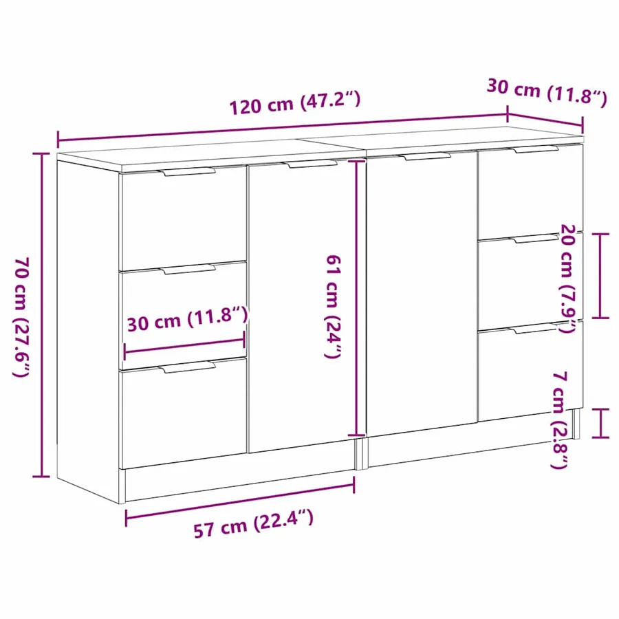 Buffet Chêne noir 120 x 30 x 70 cm Bois d'ingénierie - 14