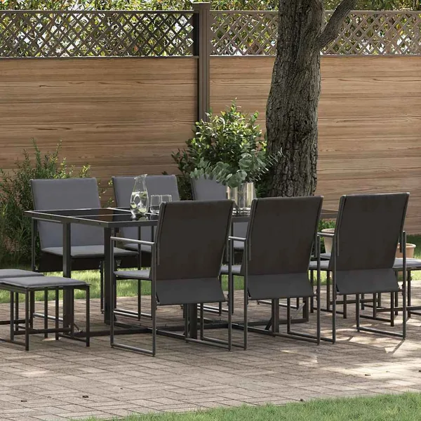 Ensemble de salle à manger pour jardin 11 pcs Noir Acier