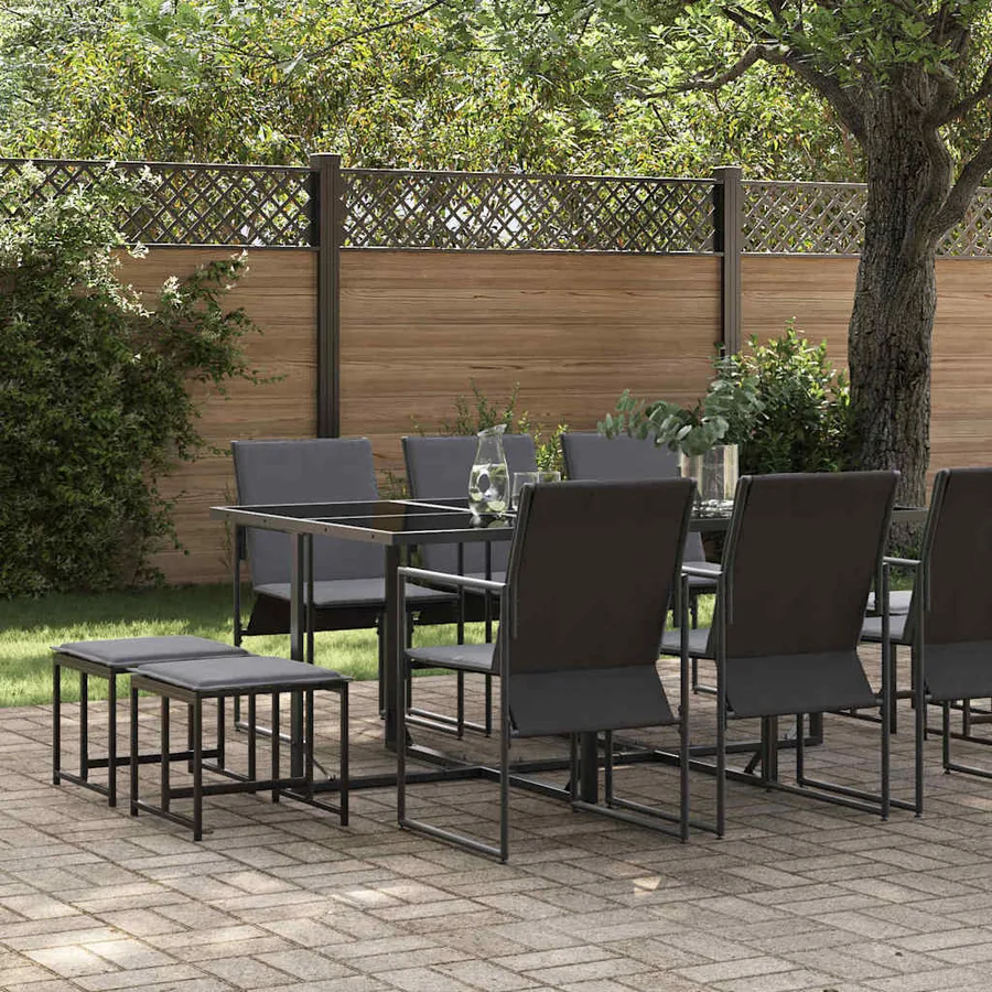 Ensemble de salle à manger pour jardin 11 pcs Noir Acier - 3