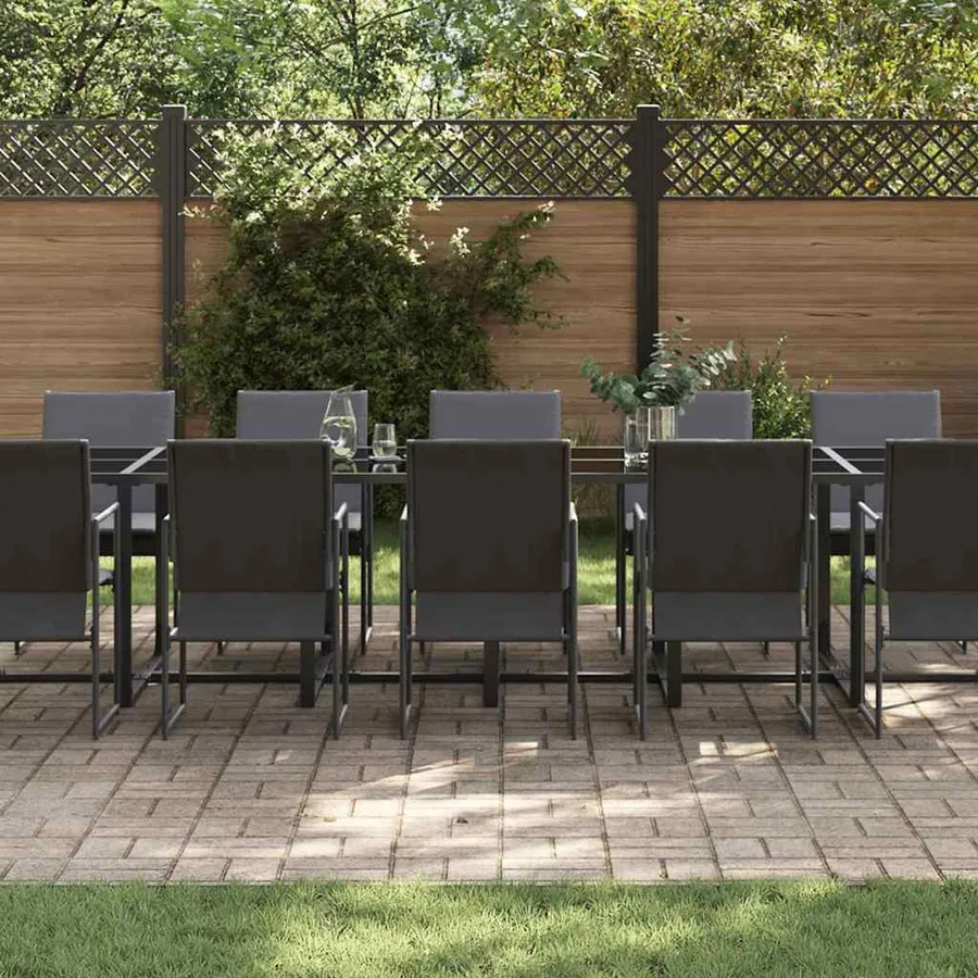 Ensemble de salle à manger pour jardin 17 pcs Noir Acier - 3
