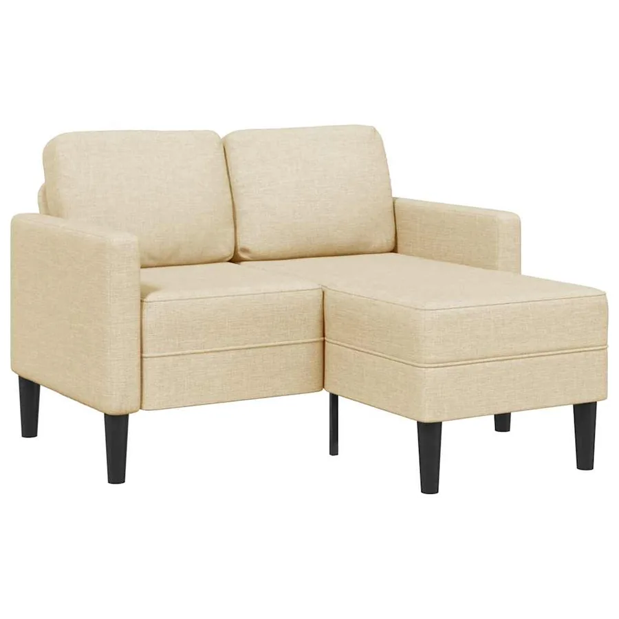 Canapé 2 places avec méridienne en L crème 125 cm tissu