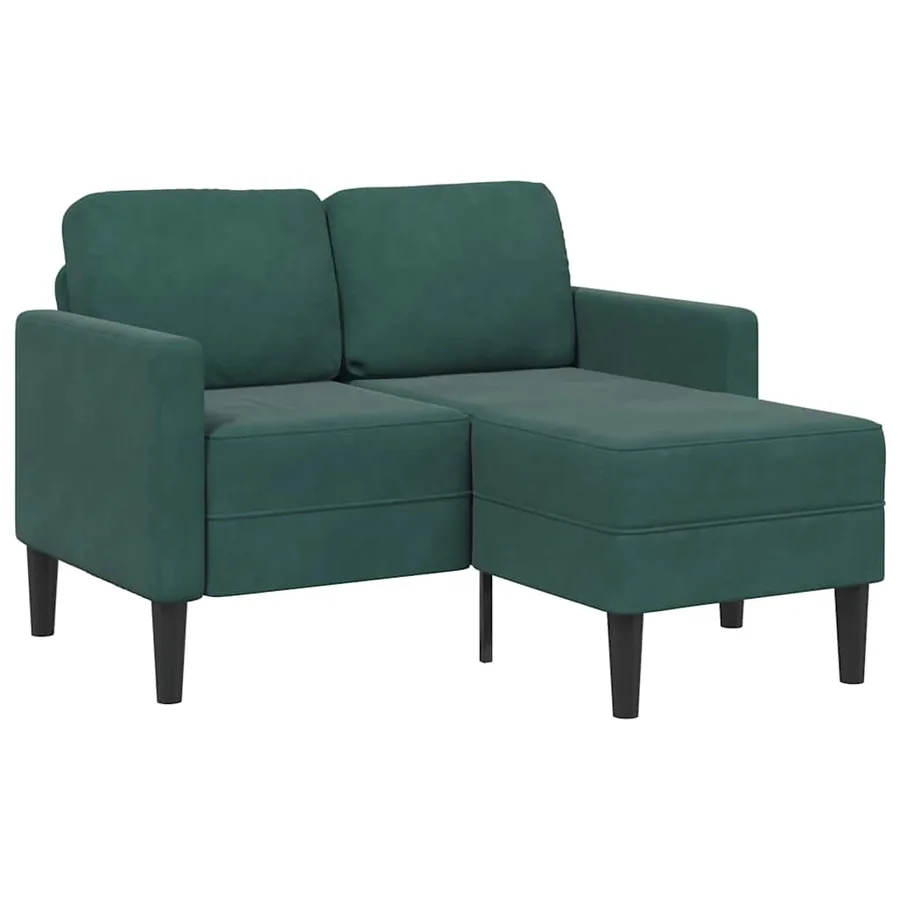 Canapé 2 places avec méridienne en L vert foncé 125 cm velours