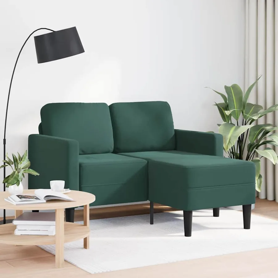 Canapé 2 places avec méridienne en L vert foncé 125 cm velours - 2