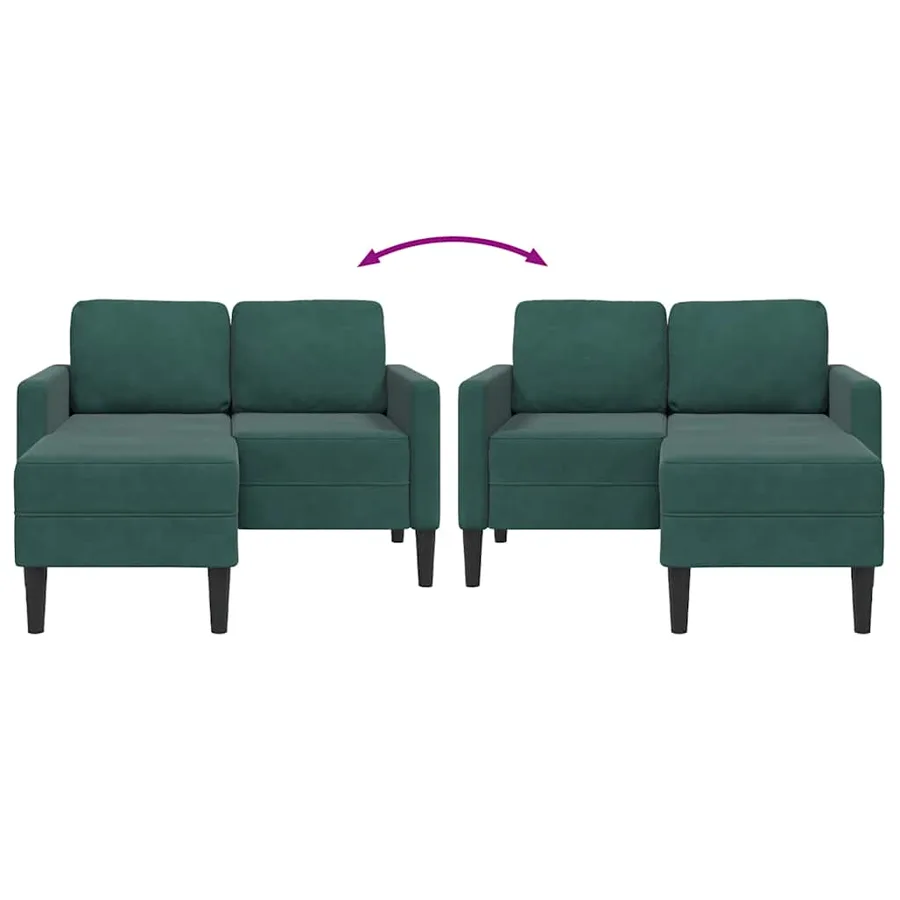 Canapé 2 places avec méridienne en L vert foncé 125 cm velours - 7