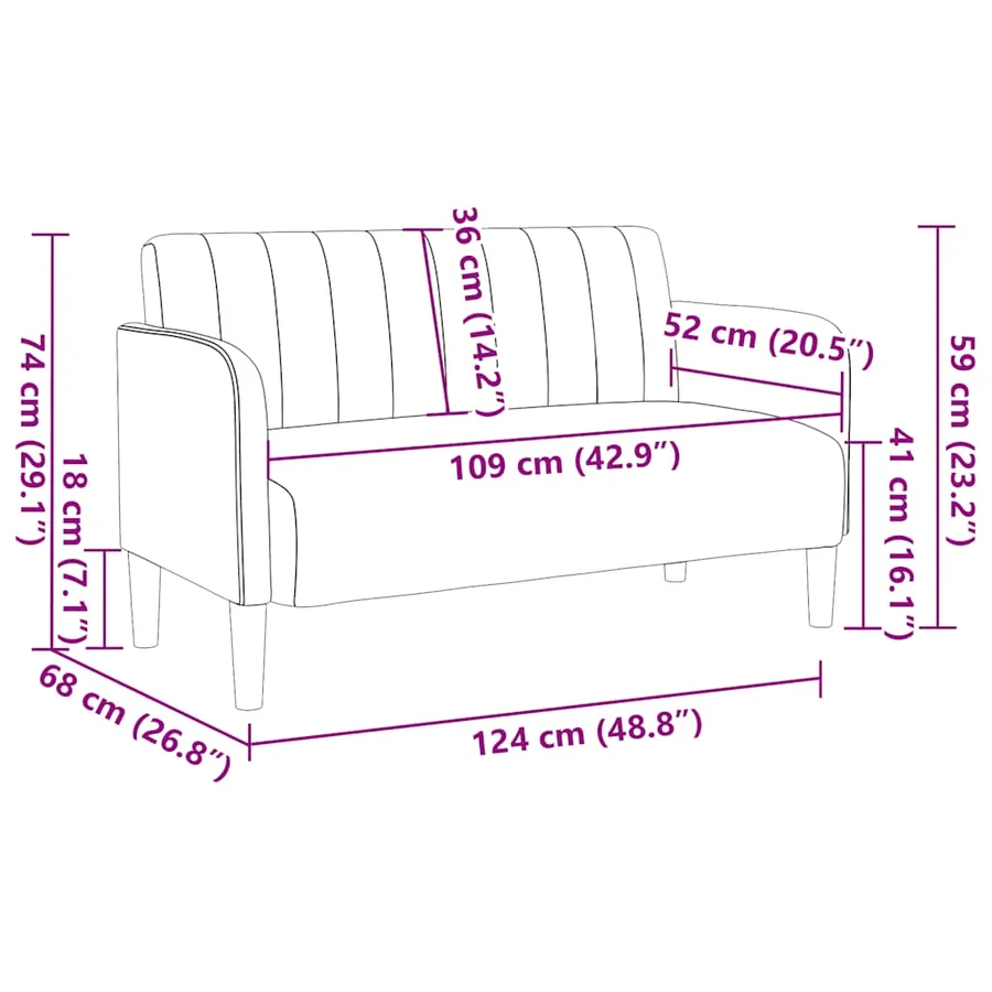 Canapé causeuse jaune 109 cm velours - 8
