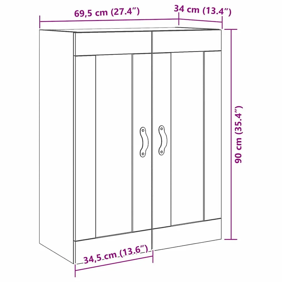 Meuble mural Chêne noir 69,5 x 34 x 90 cm Bois d'ingénierie - 12