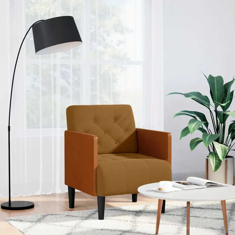 Fauteuil avec accoudoirs marron 55 cm velours