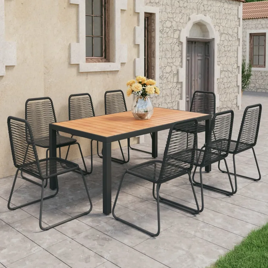 Ensemble à manger de jardin 9pcs PVC résine tressée noir marron