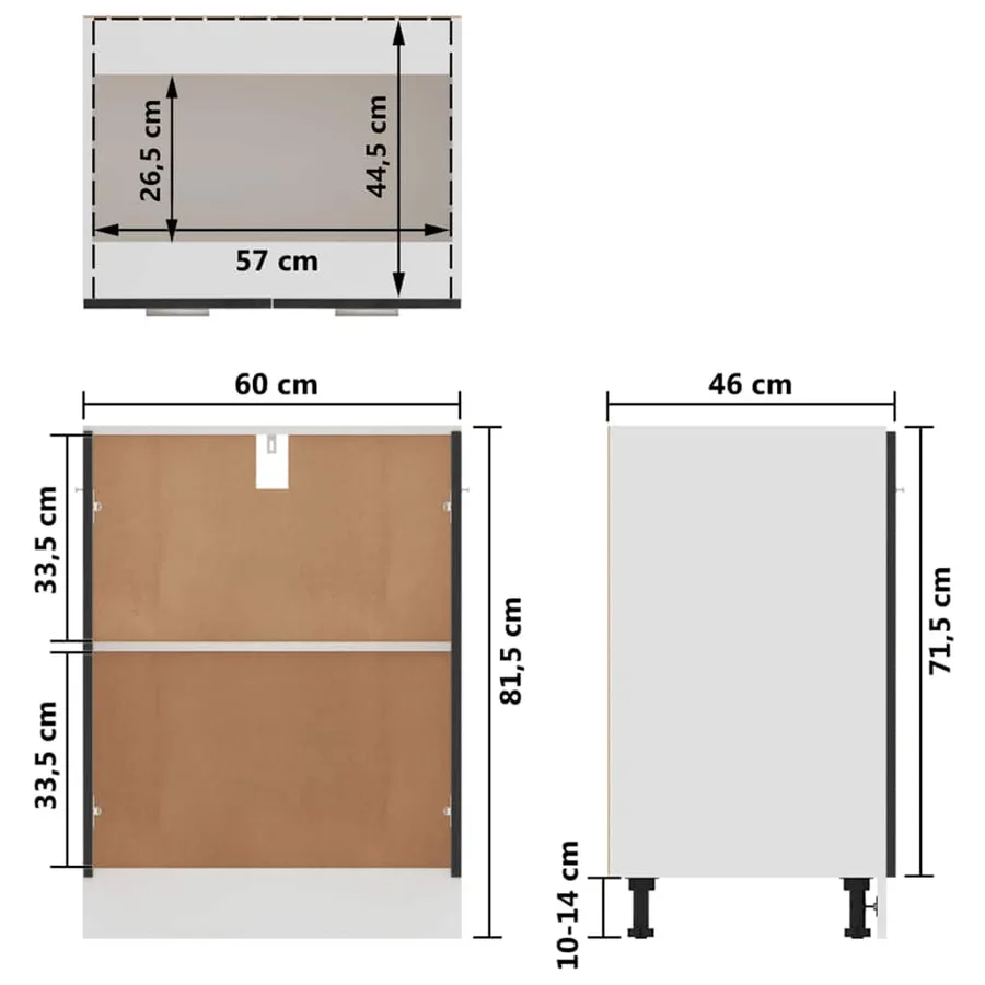 Meuble Bas Chêne Noir 60x46x81,5 cm Bois Contreplaqué - 13