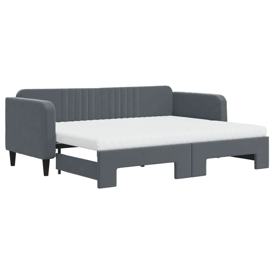 Lit de jour avec gigogne et matelas gris foncé 80x200cm velours - 2