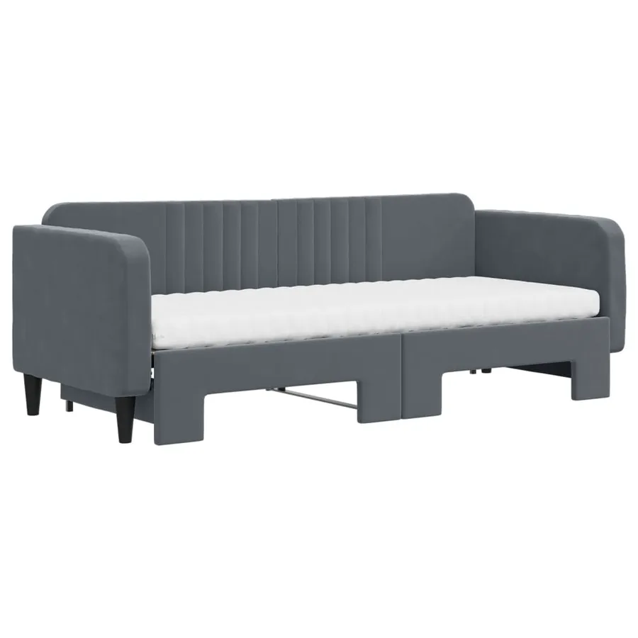 Lit de jour avec gigogne et matelas gris foncé 80x200cm velours - 3