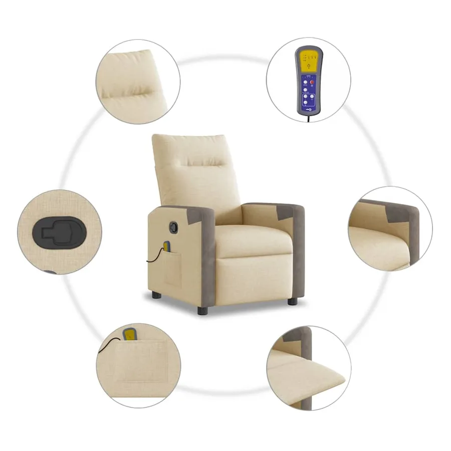 Fauteuil de massage inclinable Crème Tissu - 8
