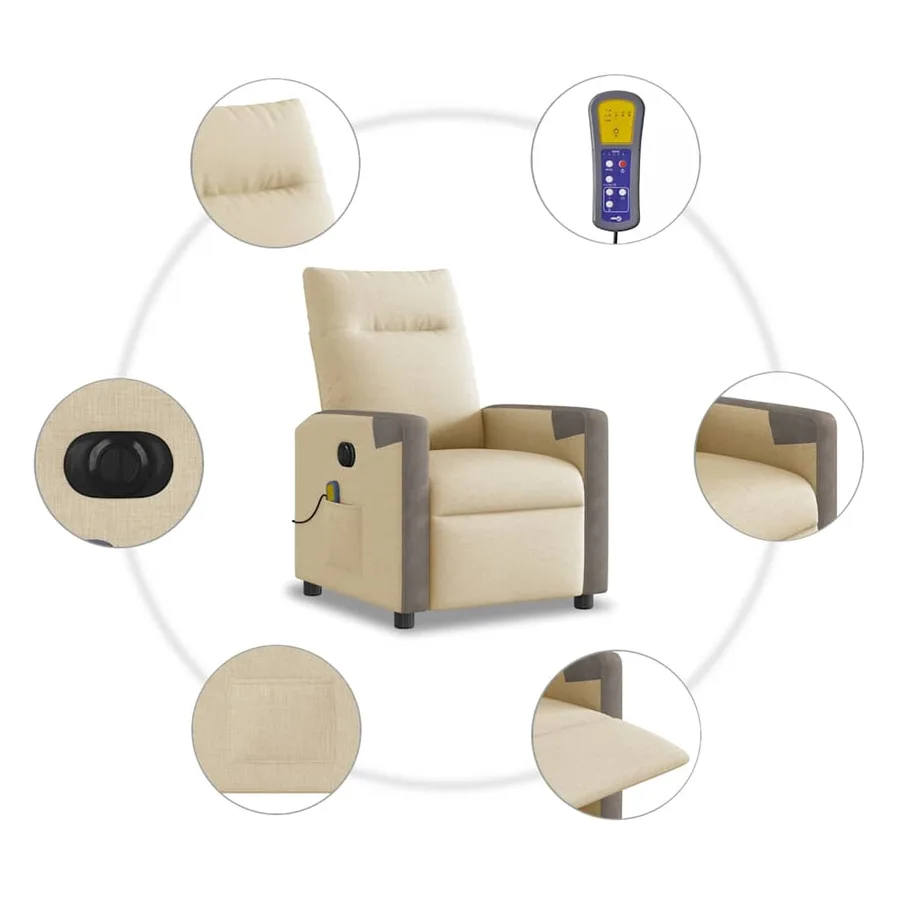 Fauteuil inclinable de massage électrique crème tissu - 14