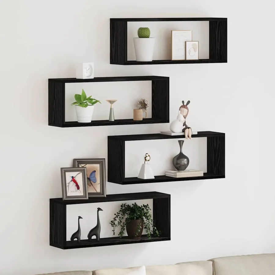 Étagères Murales avec étagère 4 pcs Chêne noir 60 x 15 x 23 cm