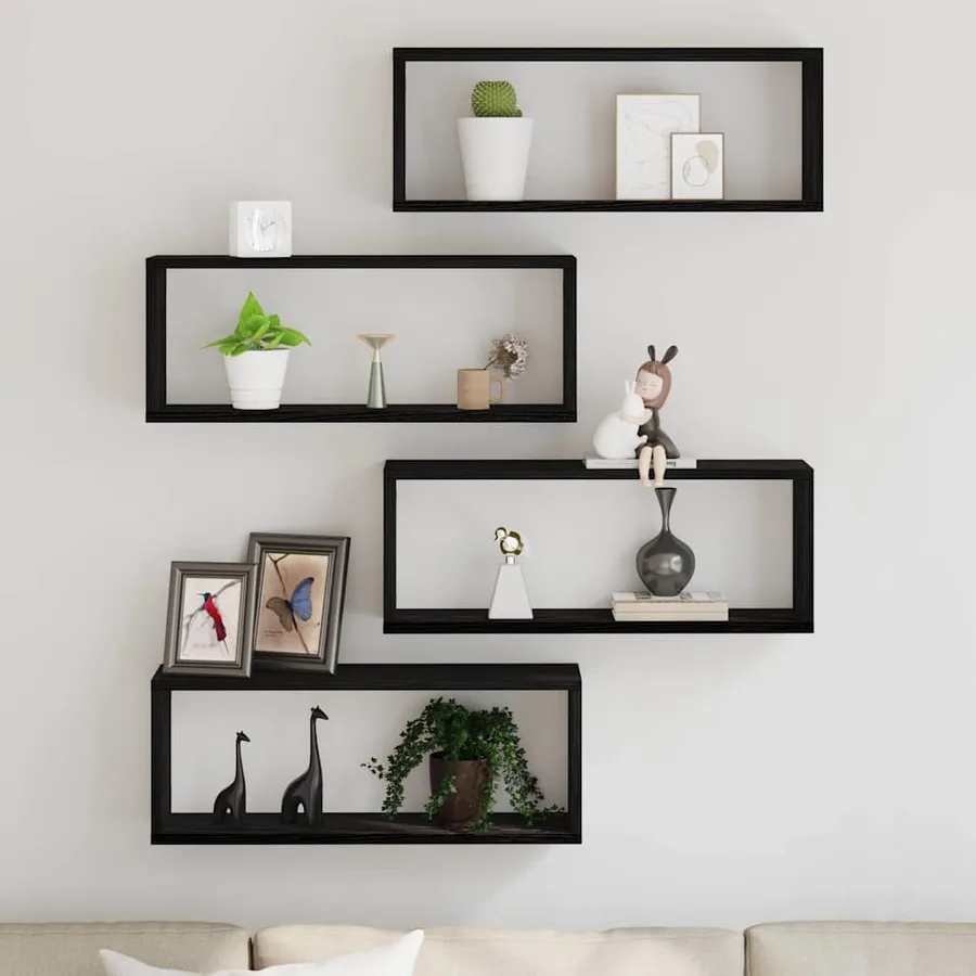 Étagères Murales avec étagère 4 pcs Chêne noir 60 x 15 x 23 cm - 4
