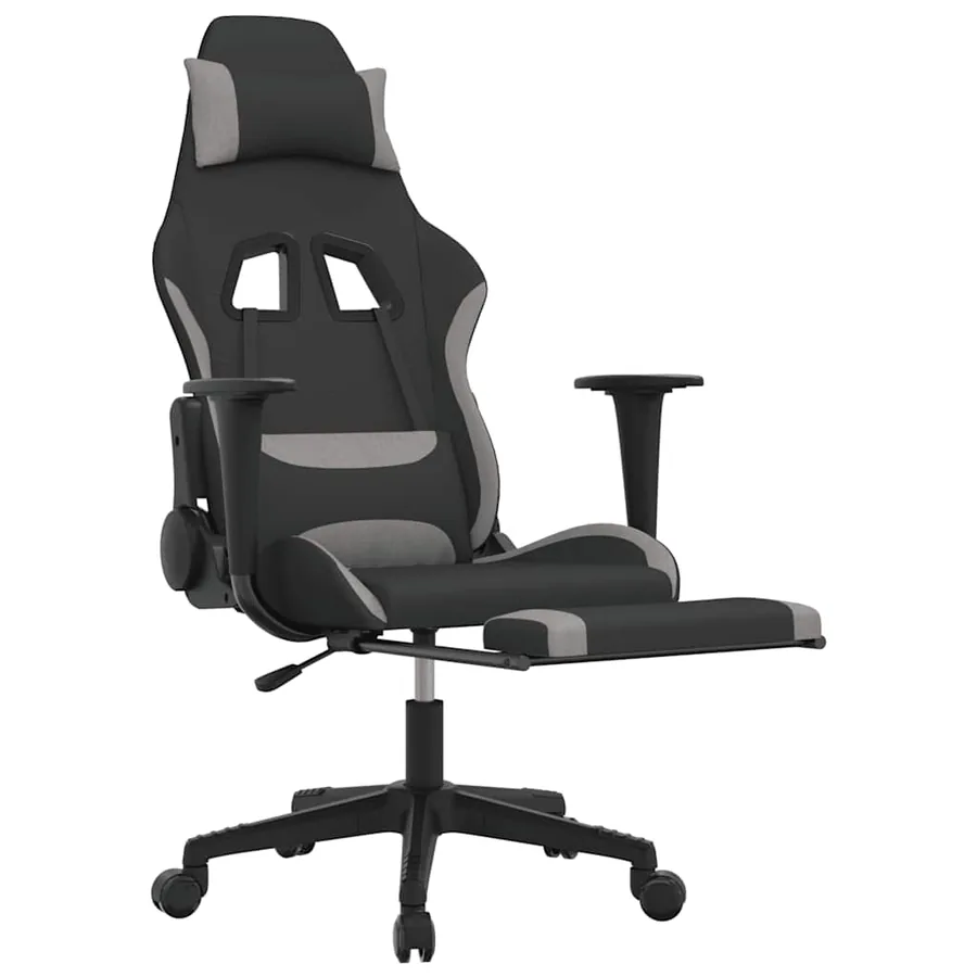 Chaise de jeu de massage repose-pied Noir et gris clair Tissu - 6