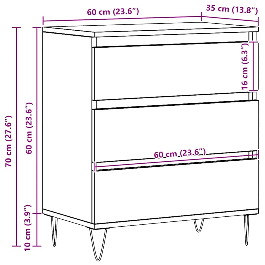Buffet Bois ancien 60 x 35 x 70 cm Bois d'ingénierie - 12