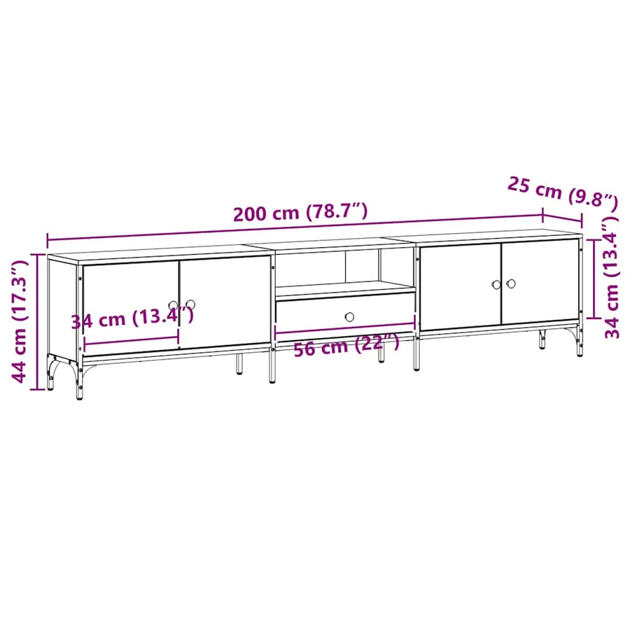 Meuble TV Chêne noir 200 x 25 x 44 cm Bois d'ingénierie - 12