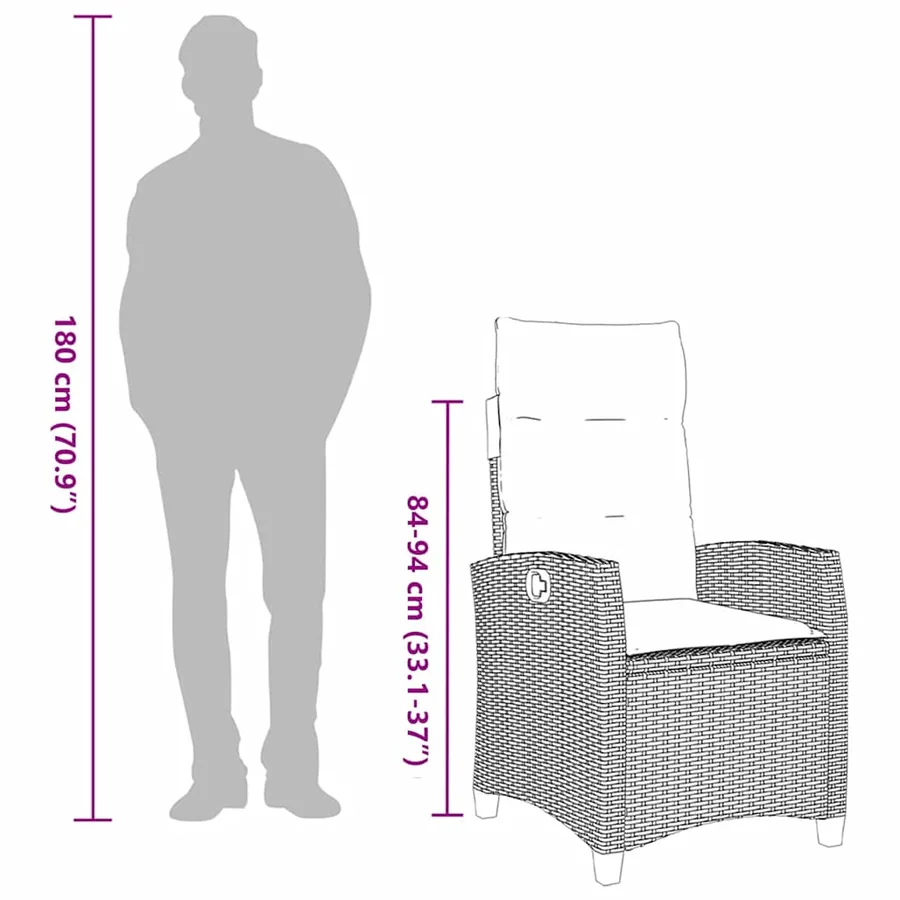 Chaise de jardin inclinable avec table d'appoint gris polyrotin - 12