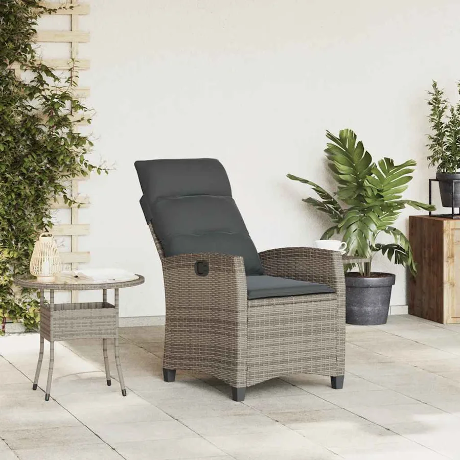 Chaise de jardin inclinable avec table d'appoint gris polyrotin - 3