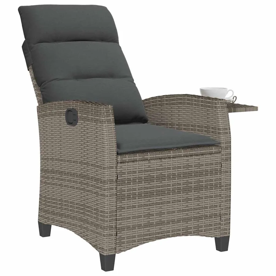 Chaise de jardin inclinable avec table d'appoint gris polyrotin - 4