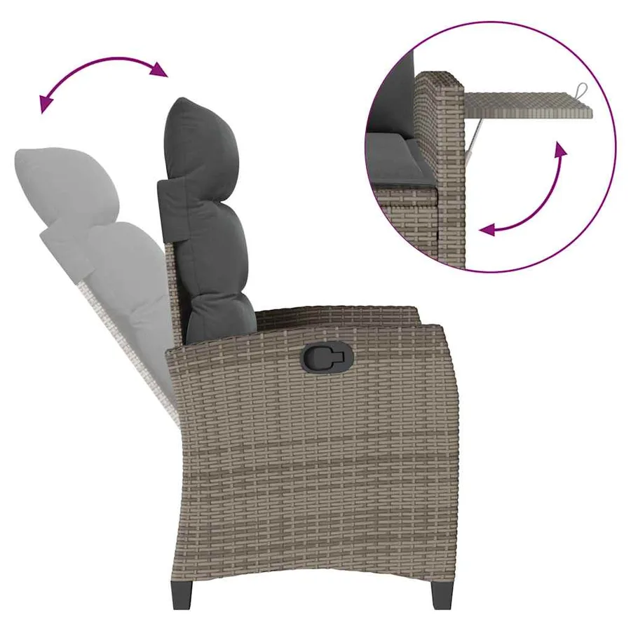 Chaise de jardin inclinable avec table d'appoint gris polyrotin - 8