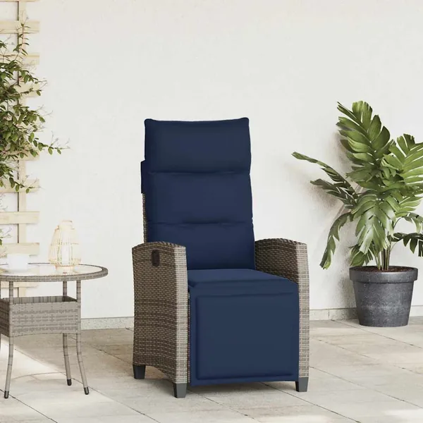 Chaise de jardin inclinable avec table d'appoint gris polyrotin