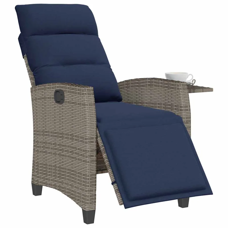 Chaise de jardin inclinable avec table d'appoint gris polyrotin - 4