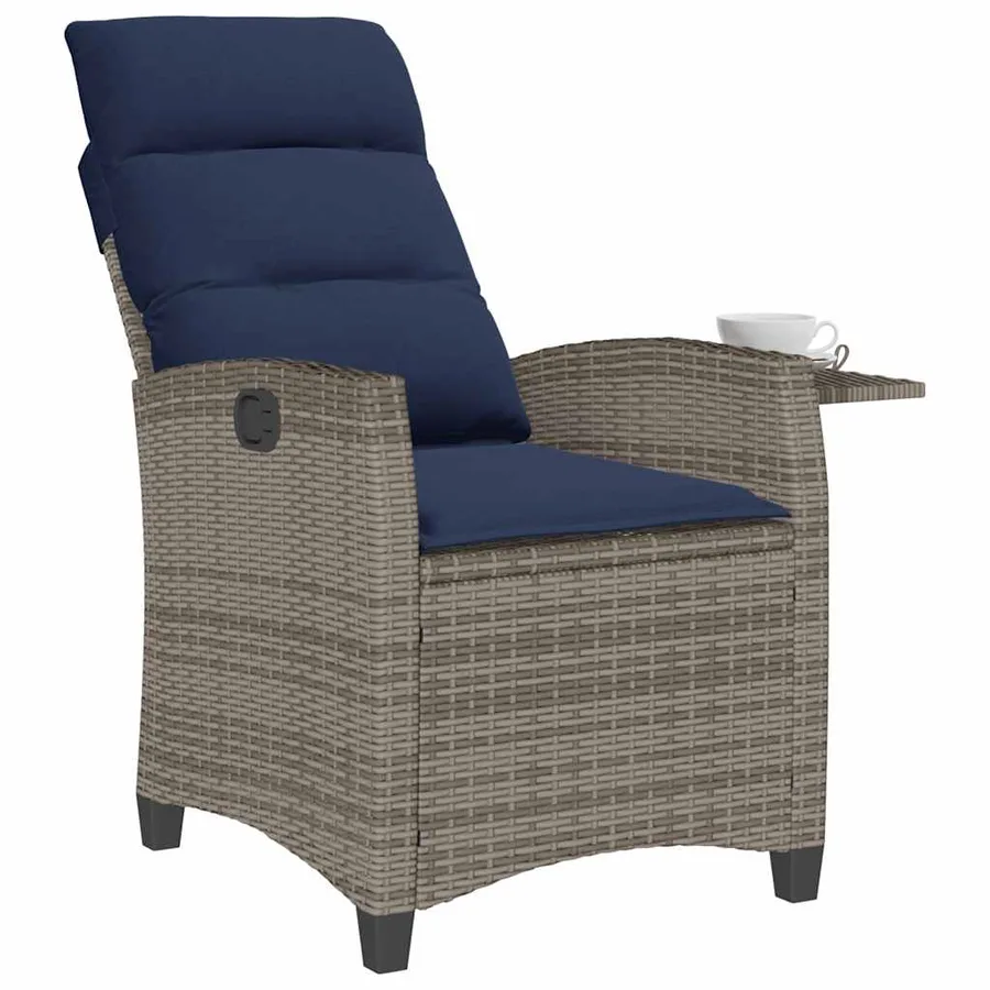 Chaise de jardin inclinable avec table d'appoint gris polyrotin - 4