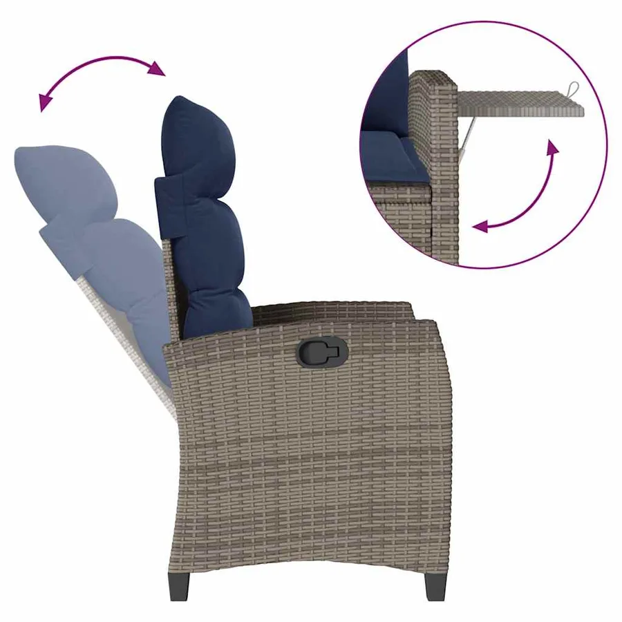 Chaise de jardin inclinable avec table d'appoint gris polyrotin - 8