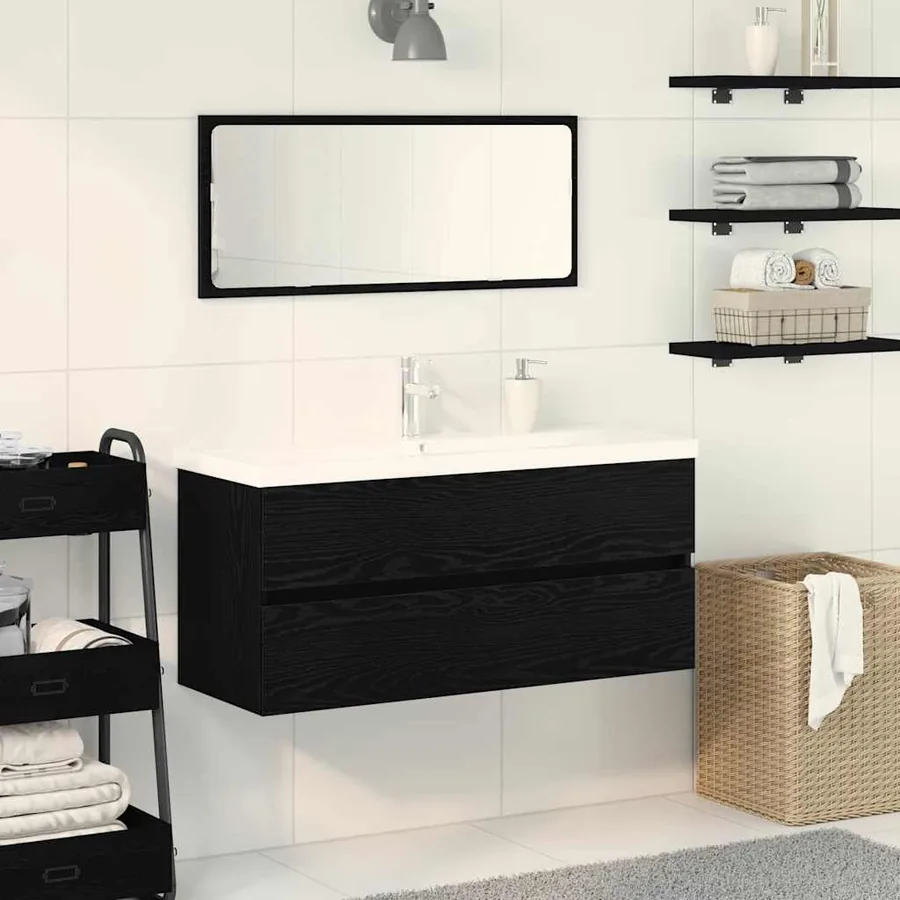 Meuble de Lavabo de Salle de Bain Chêne noir 100 x 39 x 62 cm