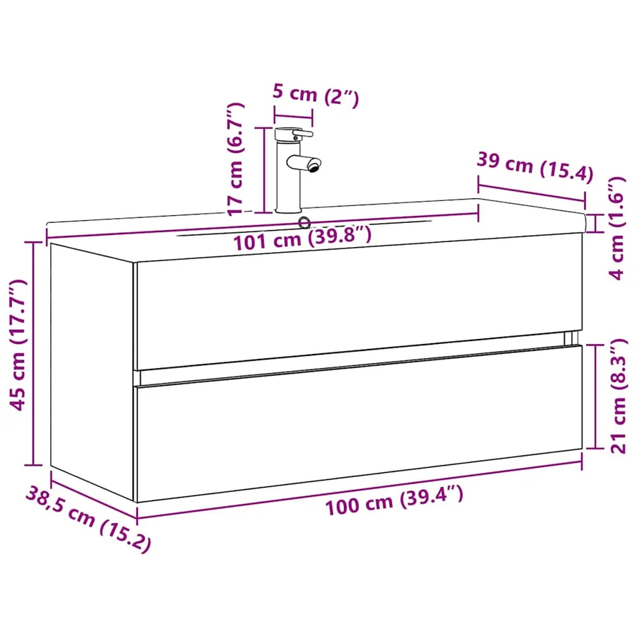 Meuble de Lavabo de Salle de Bain Chêne noir 100 x 39 x 62 cm - 16