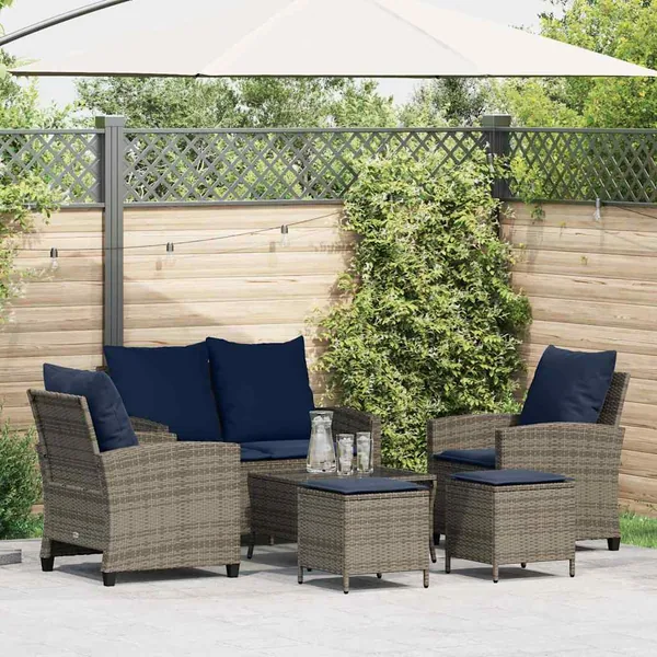 Ensemble de canapé de jardin 6 pcs avec coussins gris résine tressée