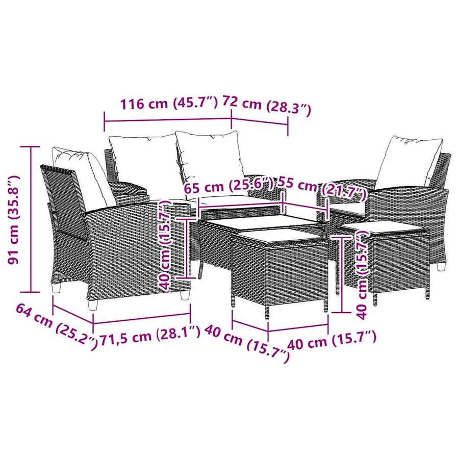 Ensemble de canapé de jardin 6 pcs avec coussins gris résine tressée - 12