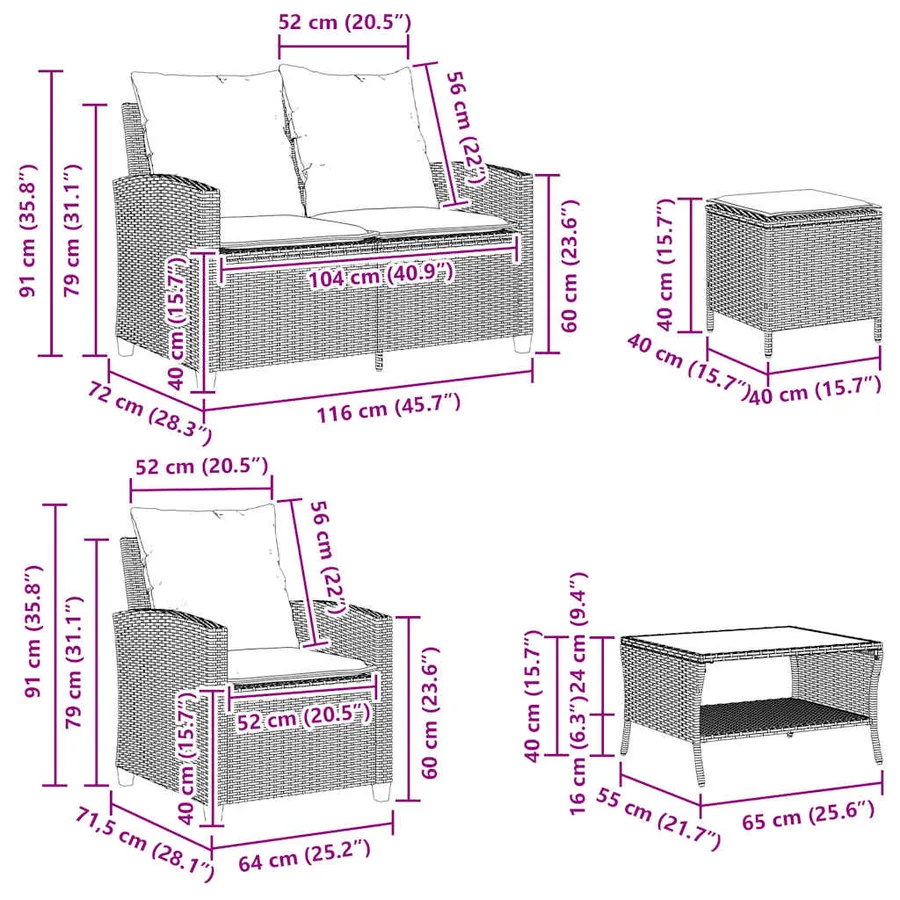 Ensemble de canapé de jardin 6 pcs avec coussins gris résine tressée - 13