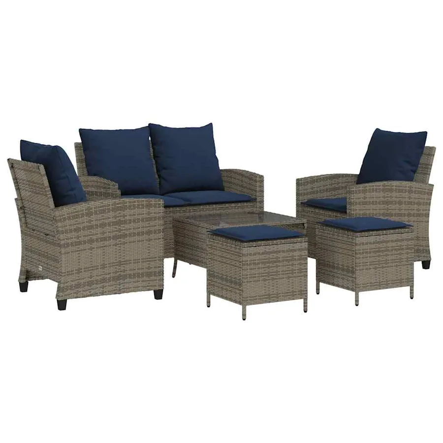 Ensemble de canapé de jardin 6 pcs avec coussins gris résine tressée - 2