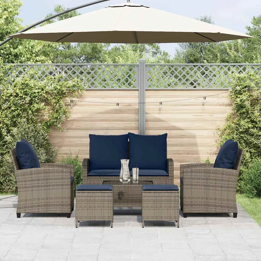 Ensemble de canapé de jardin 6 pcs avec coussins gris résine tressée - 3