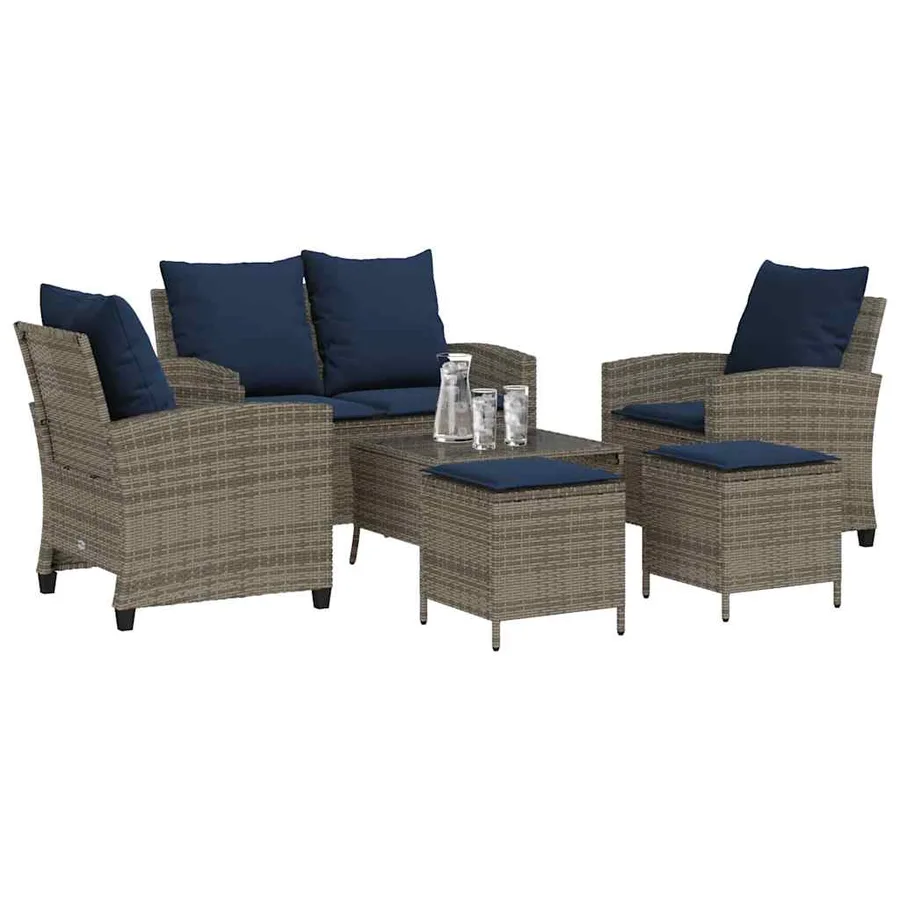 Ensemble de canapé de jardin 6 pcs avec coussins gris résine tressée - 4