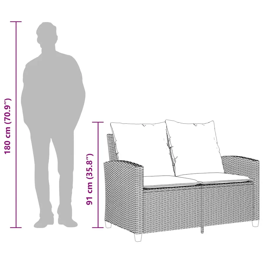 Ensemble de canapé de jardin 6 pcs avec coussins marron résine tressée - 14