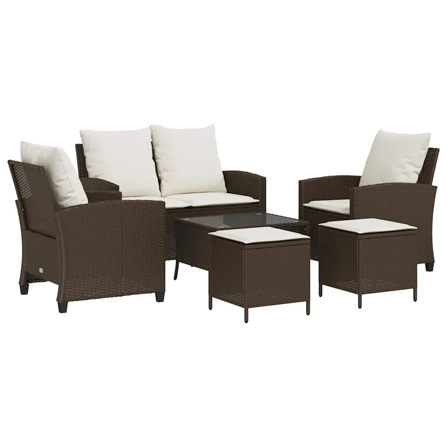 Ensemble de canapé de jardin 6 pcs avec coussins marron résine tressée - 2