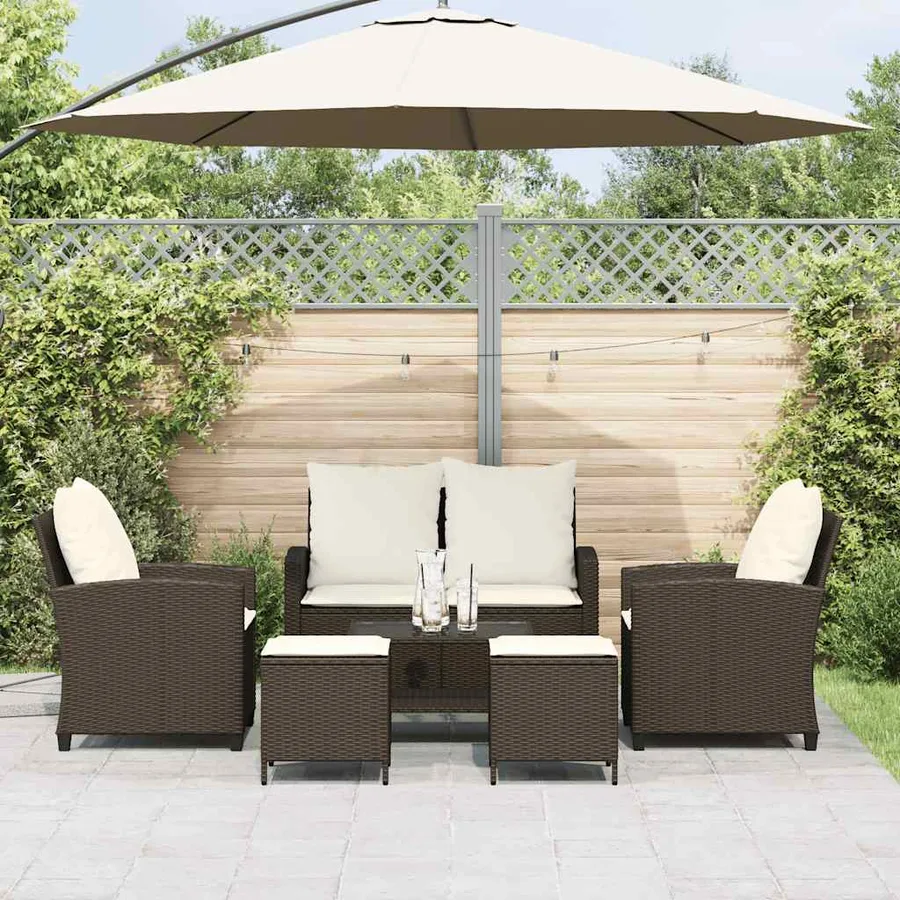 Ensemble de canapé de jardin 6 pcs avec coussins marron résine tressée - 3