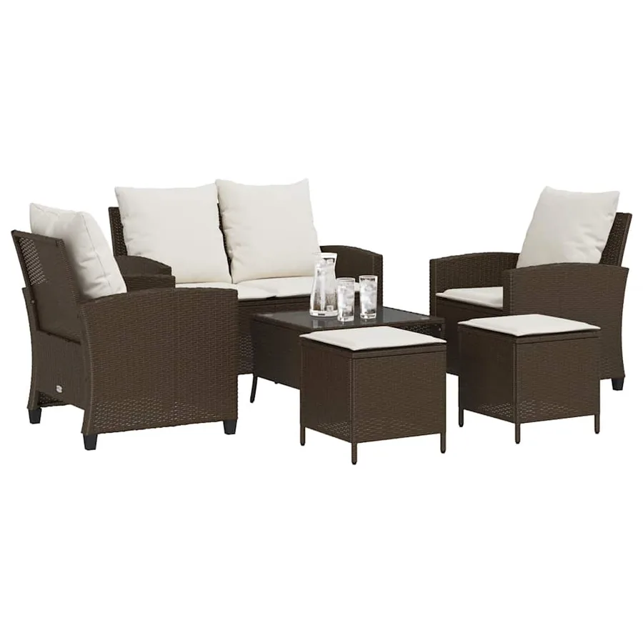 Ensemble de canapé de jardin 6 pcs avec coussins marron résine tressée - 4