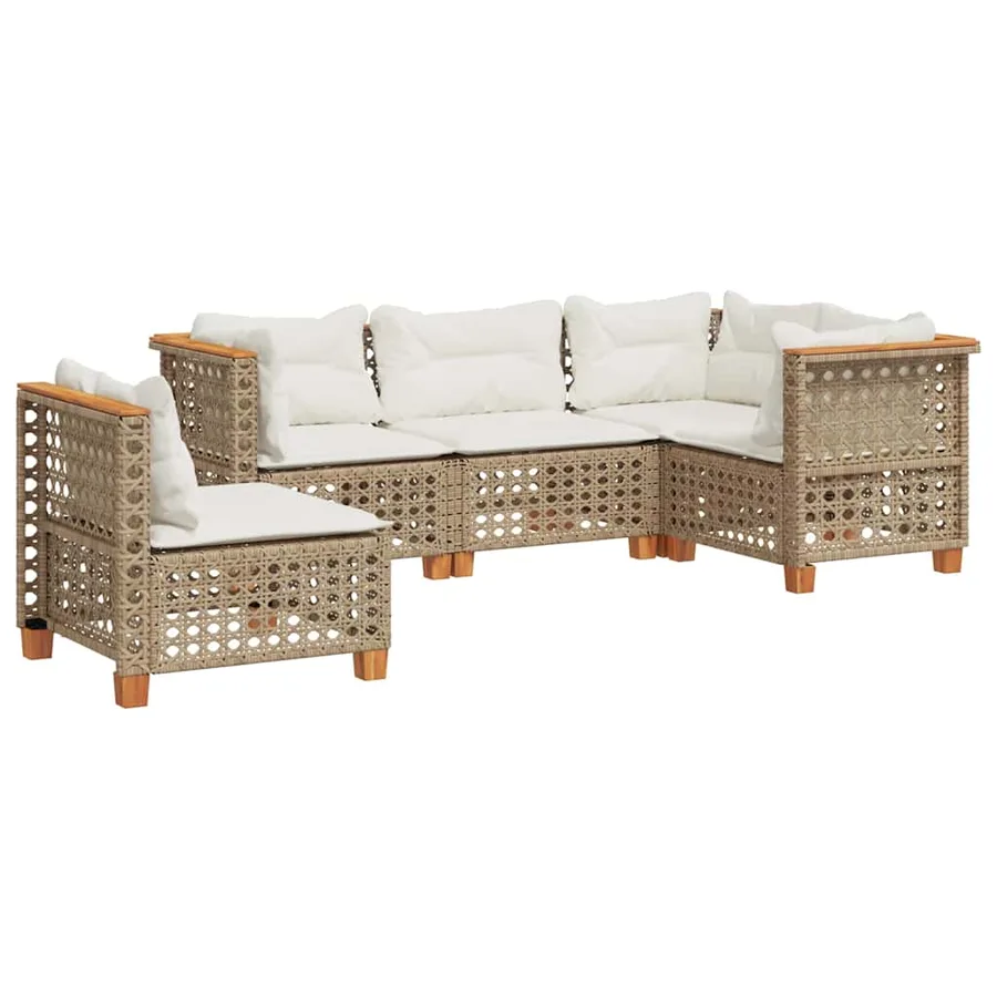 Salon de jardin avec coussins 5 pcs beige résine tressée - 2
